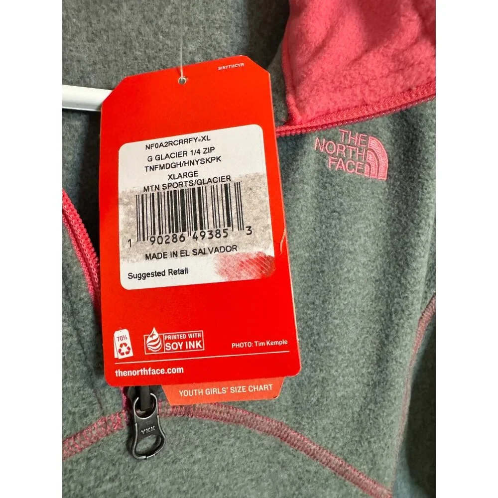 The North Face Glacier Girls Size XL 1/4 Zip Gray Pink Fleece Pullover NWT